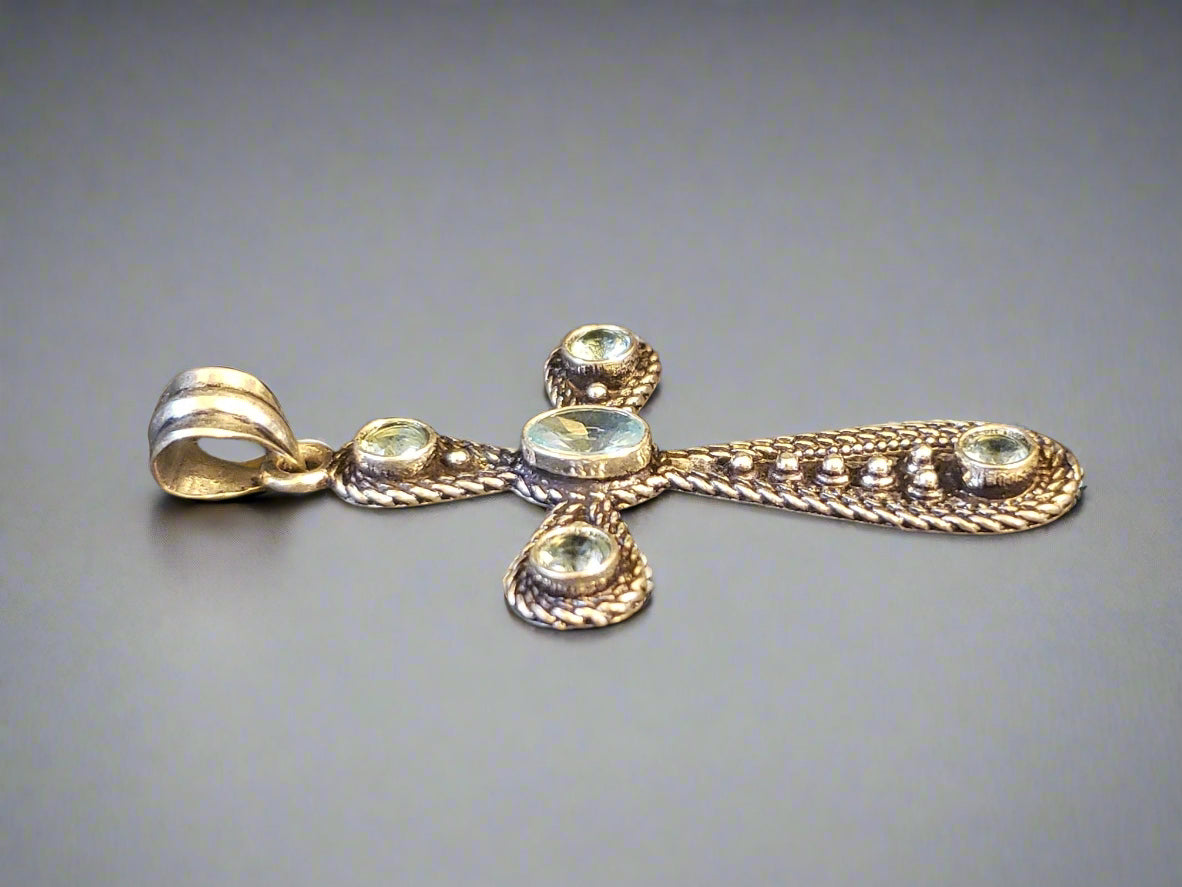Blue Topaz in Sterling Silver Cross Pendant
