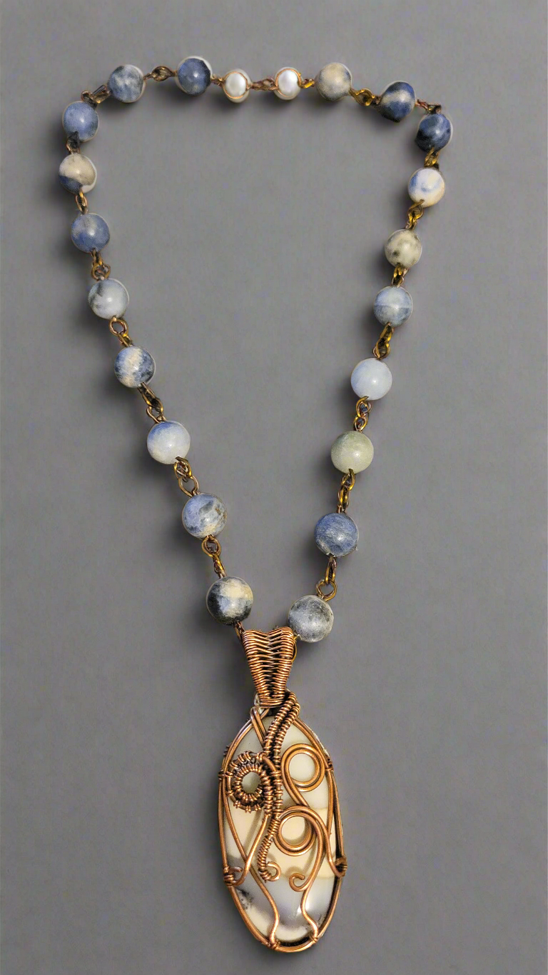 Blue Lace Agate Copper Wire Wrap Necklace