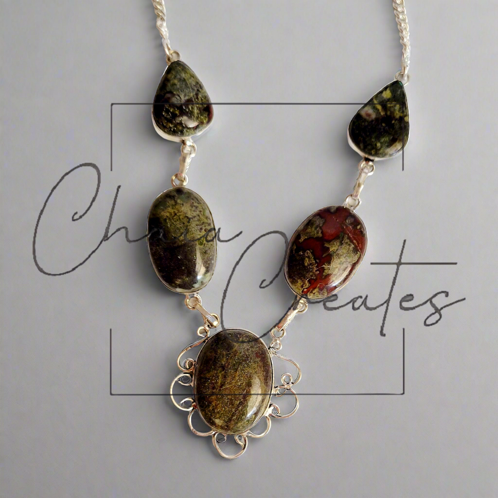 Dragon Blood Stones in .925 Sterling Silver Necklace