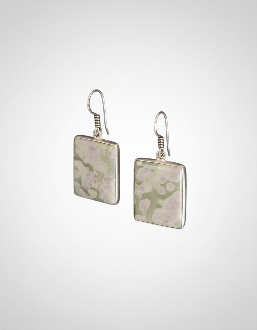 Tree Agate Square Stones .925 Sterling Silver Dangle Earrings