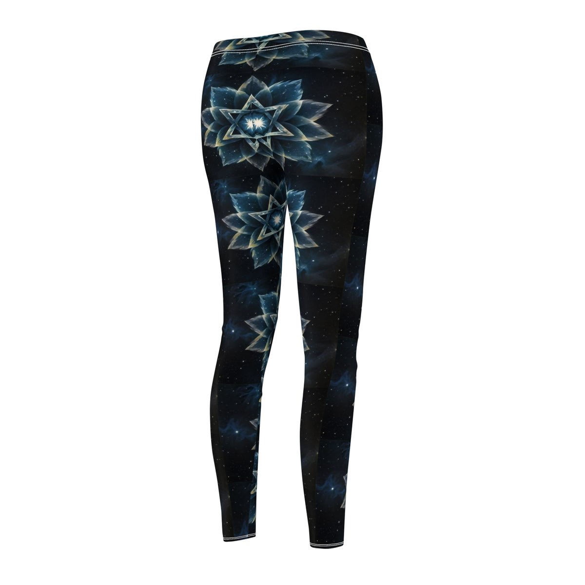 Women's Cut & Sew Casual Leggings - Blue Cosmic Lotus Star of David Magen David Art
