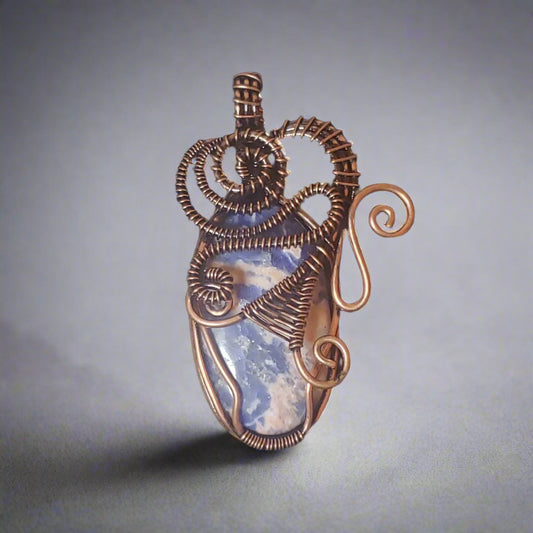 Copper Wire Wrapped Sodalite Pendant