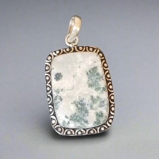 Druzy Tree Agate Sterling Silver Pendant