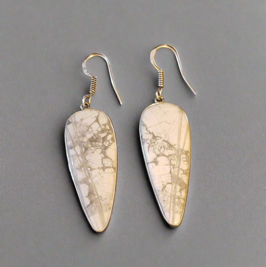 White Howlite Sterling Silver Dangle Earrings