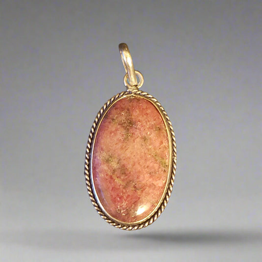 Pink Rhodonite Oval in Sterling Silver Pendant