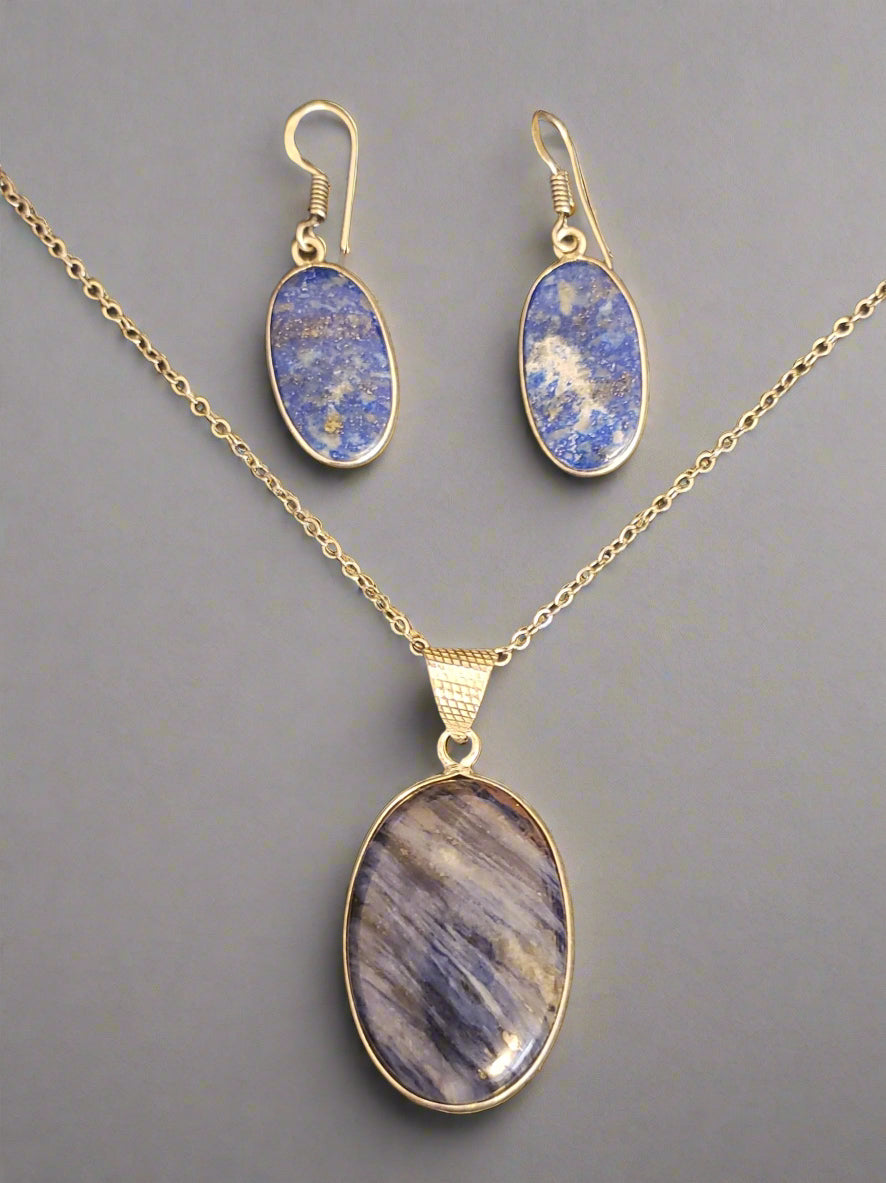 Lapis Lazuli in Sterling Silver Pendant and Earrings