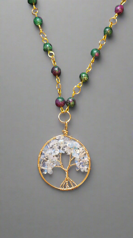 Quartz Tree of Life Amulet on Anyolite Beaded Pendant