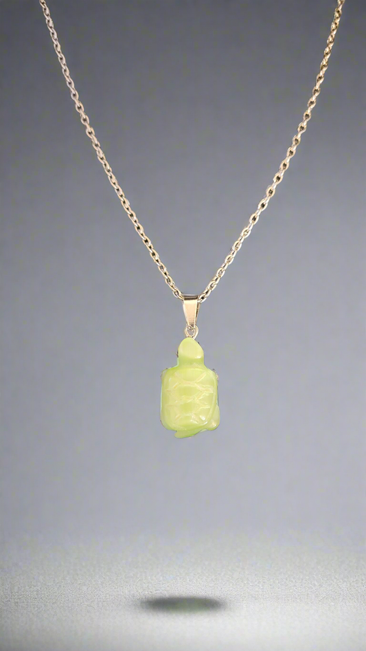 Carved Stone Green Tiny Turtle Pendant