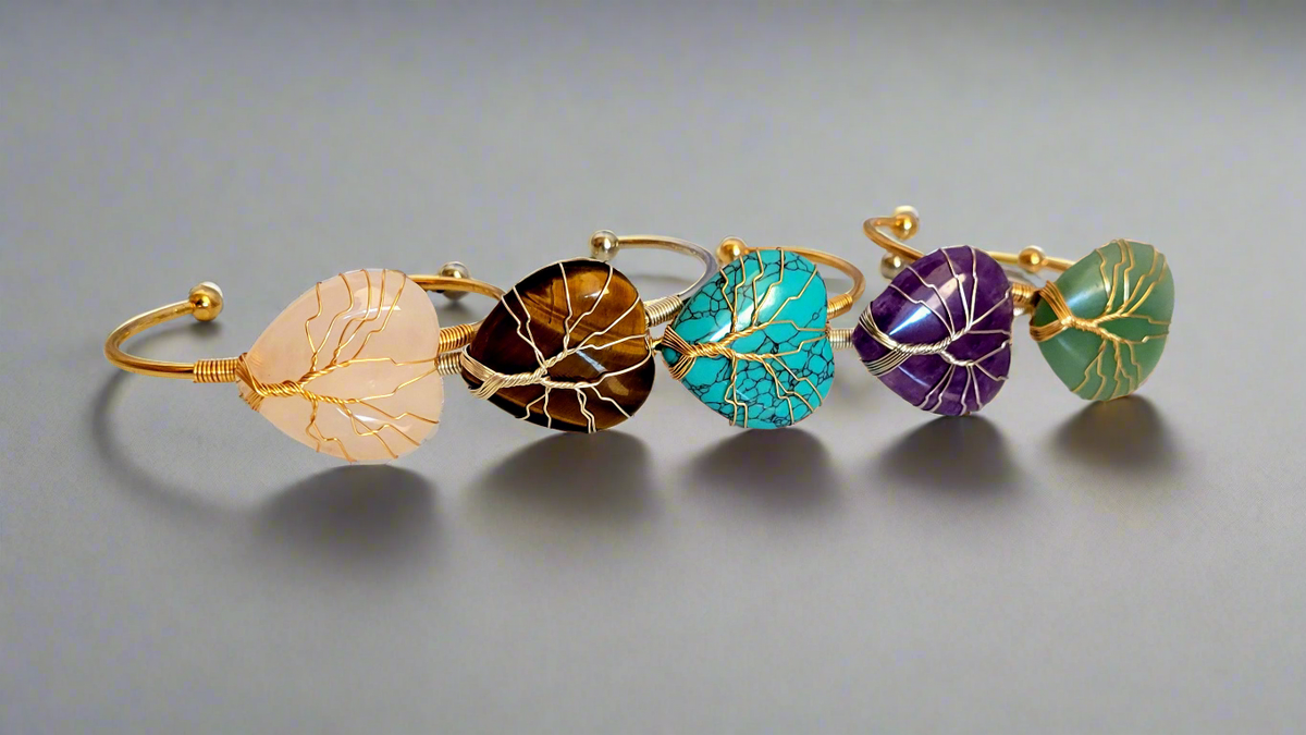 Tree of Life Wire Wrapped Amethyst Heart Bangle Bracelet
