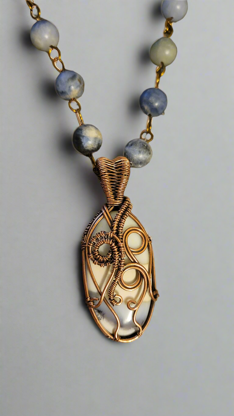 Blue Lace Agate Copper Wire Wrap Necklace