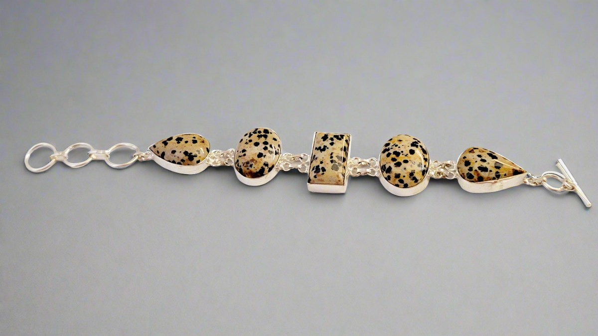 Speckle Stone Dalmatian Jasper Sterling Silver Double Link Bracelet