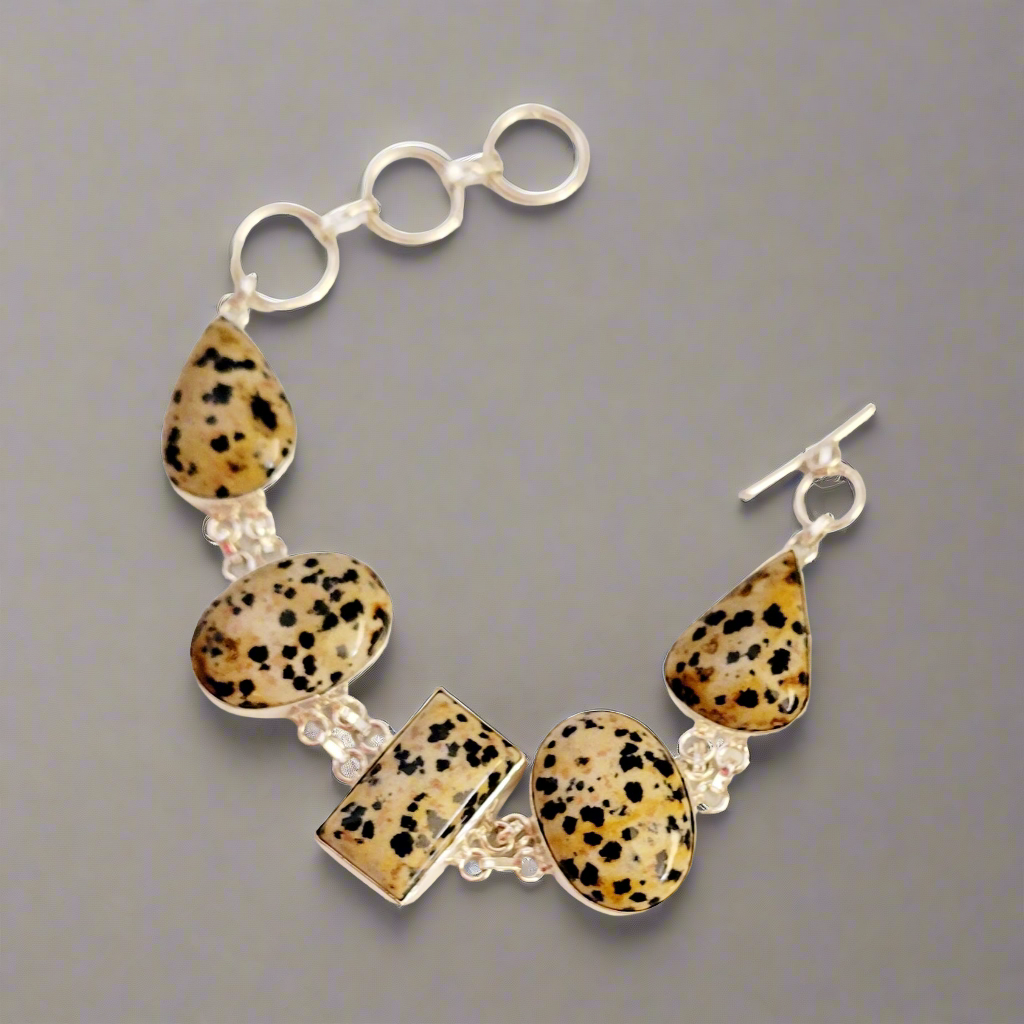 Speckle Stone Dalmatian Jasper Sterling Silver Double Link Bracelet