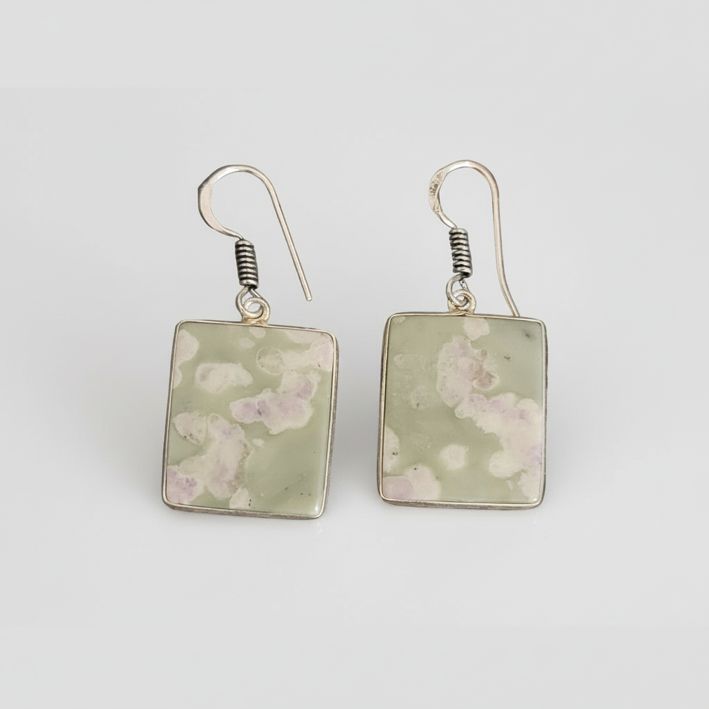 Tree Agate Square Stones .925 Sterling Silver Dangle Earrings