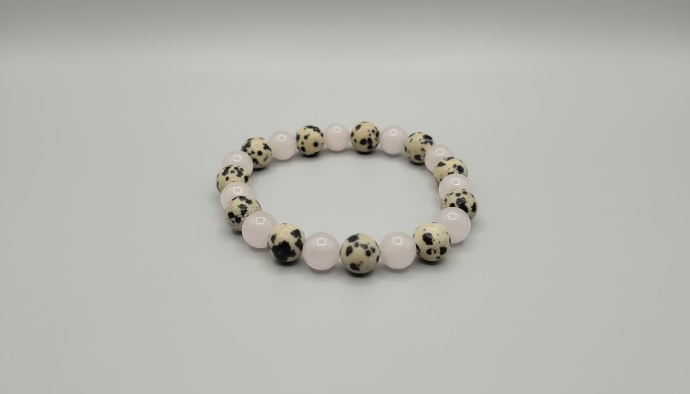 Rose Quartz & Dalmatian Jasper Beaded Bracelet