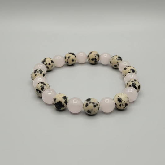 Rose Quartz & Dalmatian Jasper Beaded Bracelet