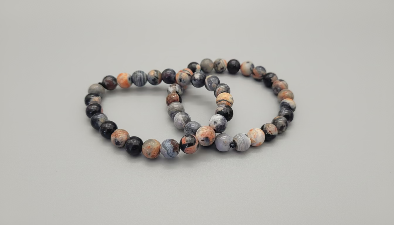 Grey & Orange Beaded Bracelet