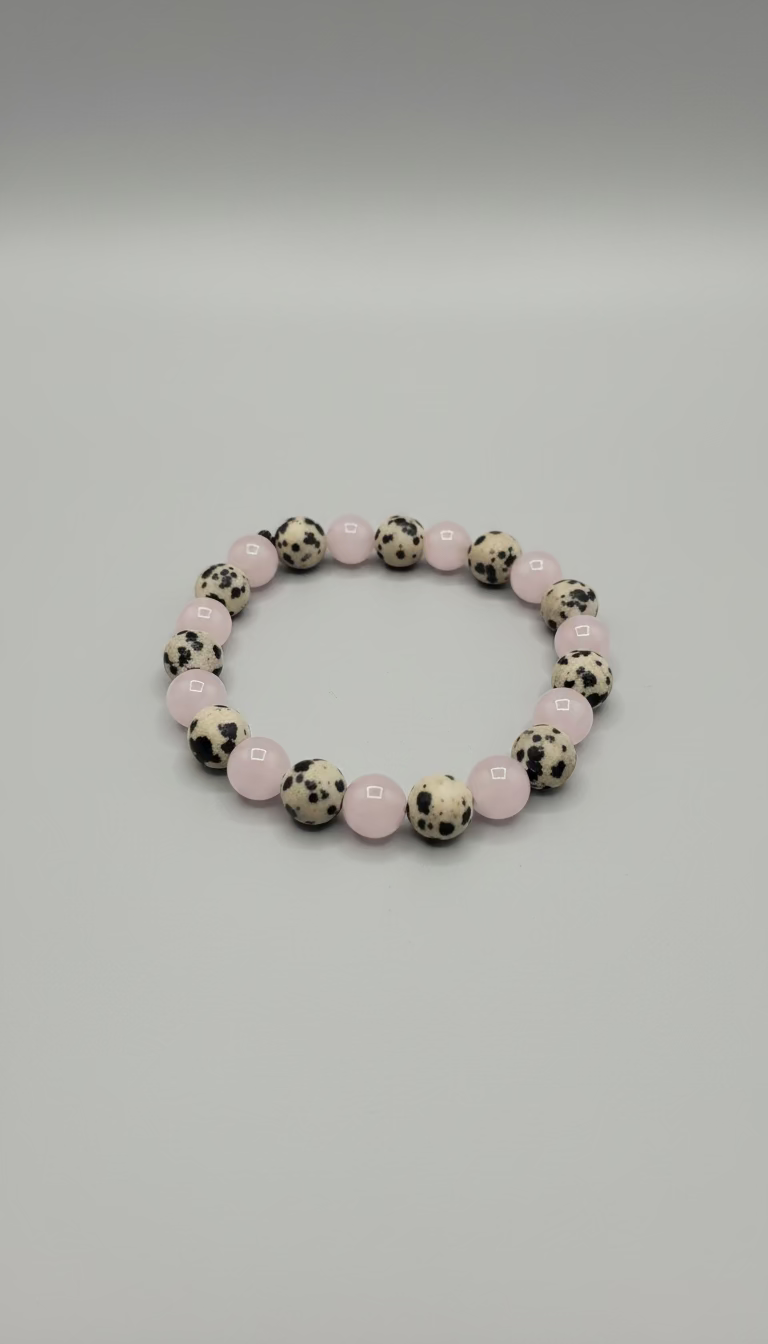 Rose Quartz & Dalmatian Jasper Beaded Bracelet