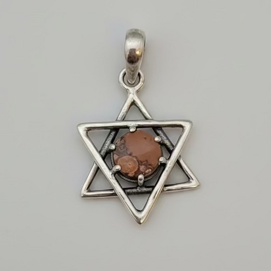 Sterling Silver Orange Jasper Star of David Pendant