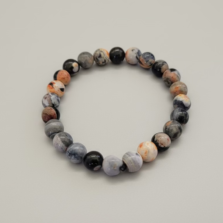Grey & Orange Beaded Bracelet