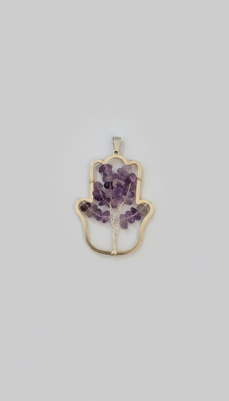 Amethyst Tree of Life Hamsa Pendant