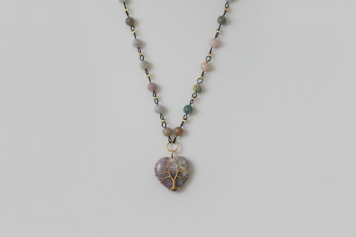Roni's Moss Agate Tree of Life Heart Necklace