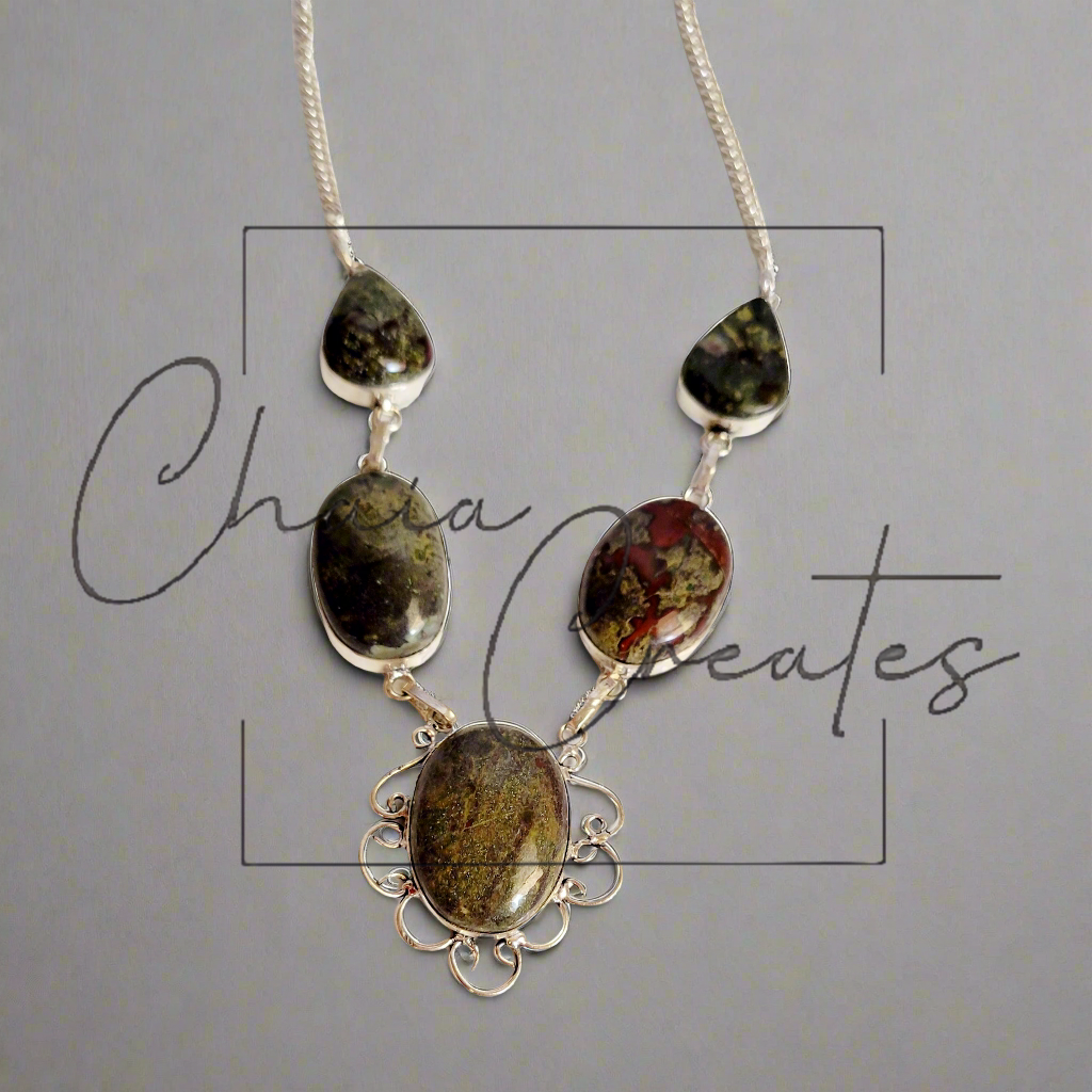 Dragon Blood Stones in .925 Sterling Silver Necklace
