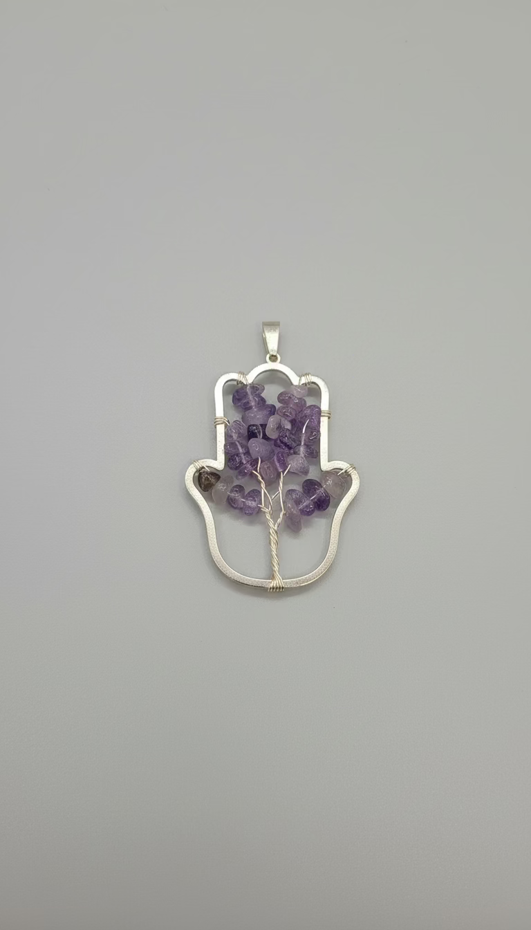 Amethyst Tree of Life Hamsa Pendant