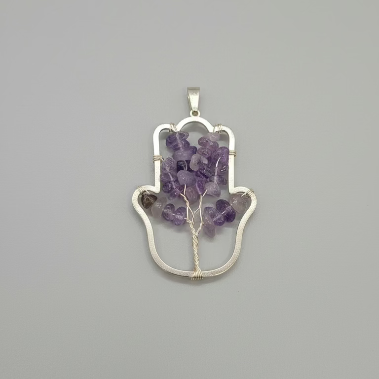 Amethyst Tree of Life Hamsa Pendant