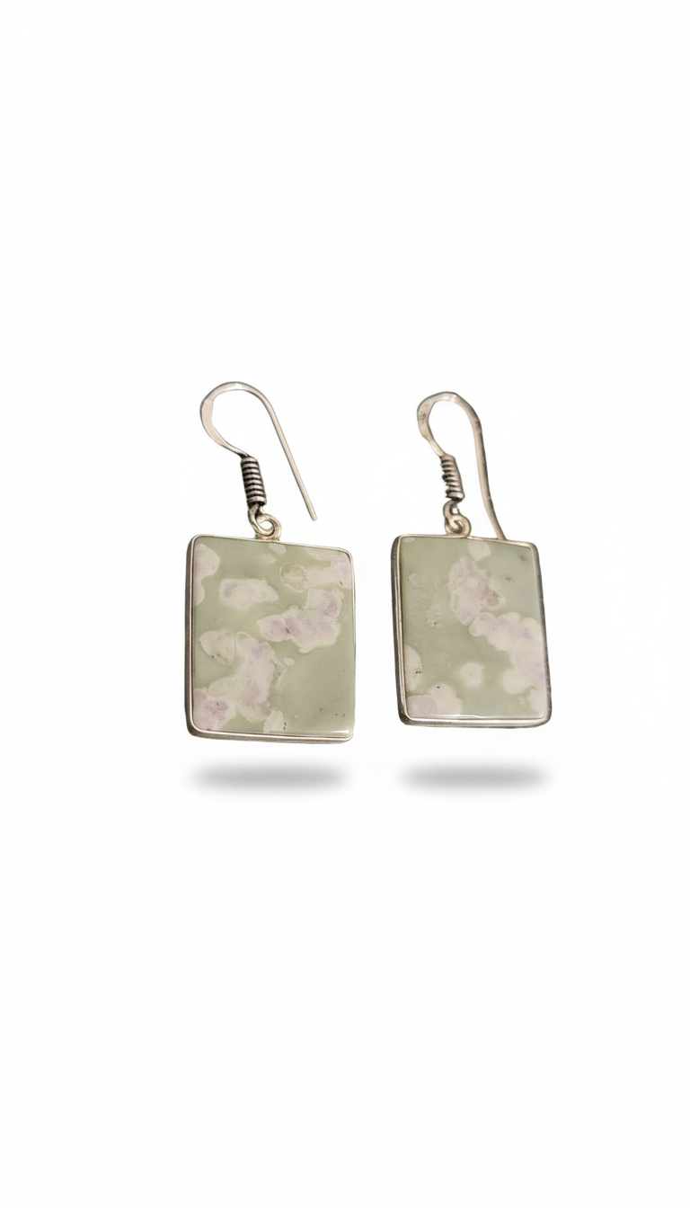 Tree Agate Square Stones .925 Sterling Silver Dangle Earrings