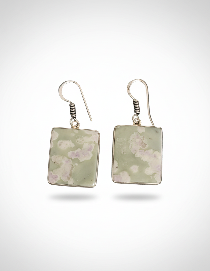 Tree Agate Square Stones .925 Sterling Silver Dangle Earrings
