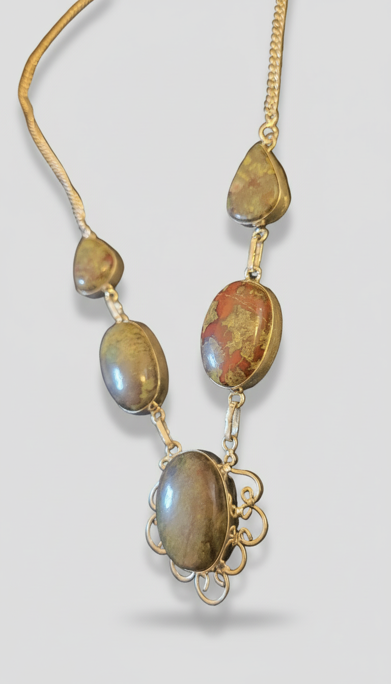 Dragon Blood Stones in .925 Sterling Silver Statement Necklace