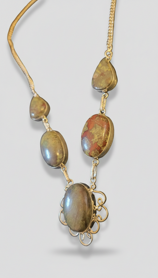 Dragon Blood Stones in .925 Sterling Silver Statement Necklace